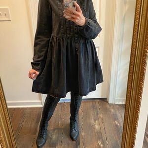 ASOS Black Denim Baby Doll Dress w/ Puffy Sleeves